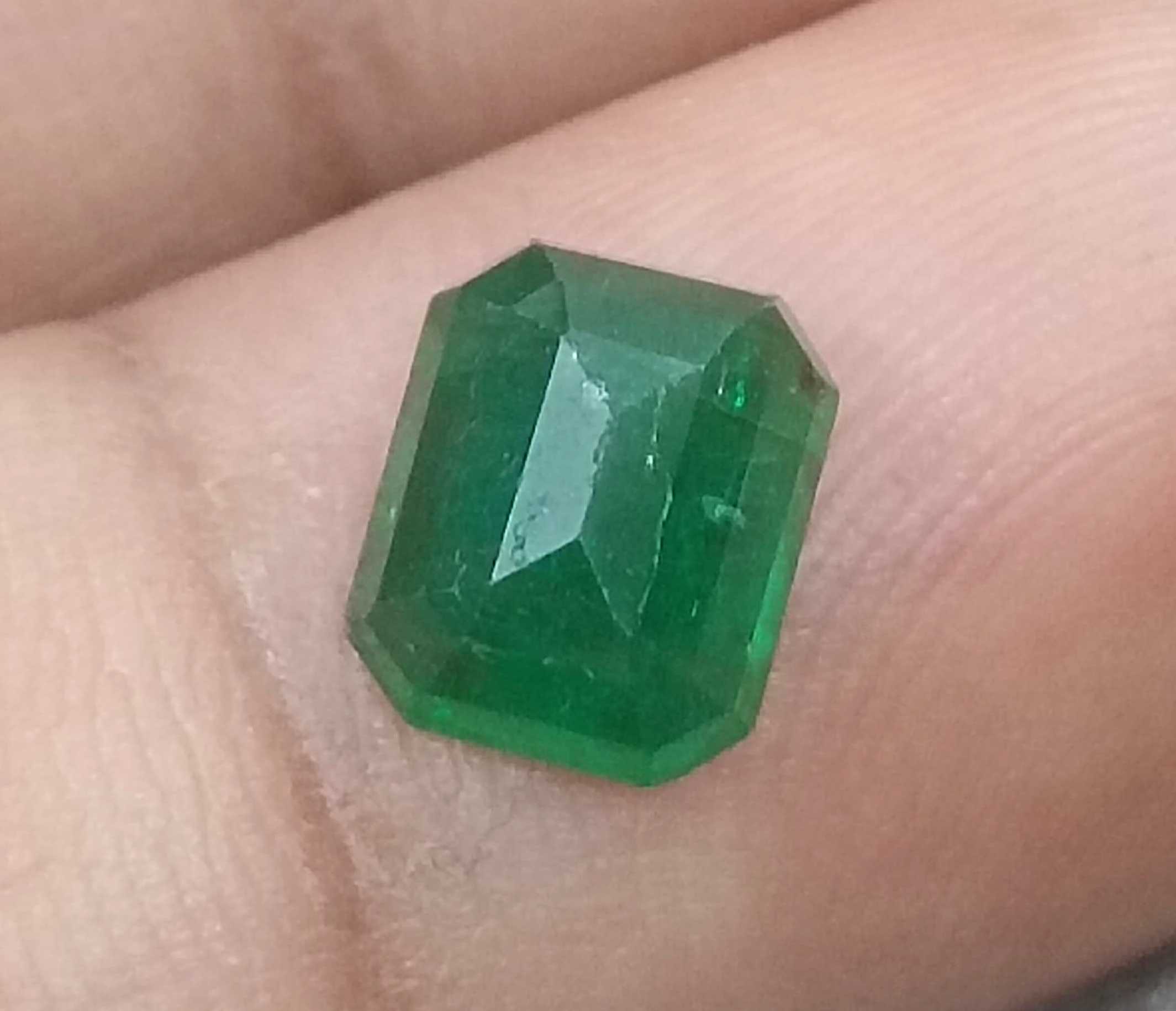 1.89ct Vivid Deep Green Emerald Cut Zambian Emerald 