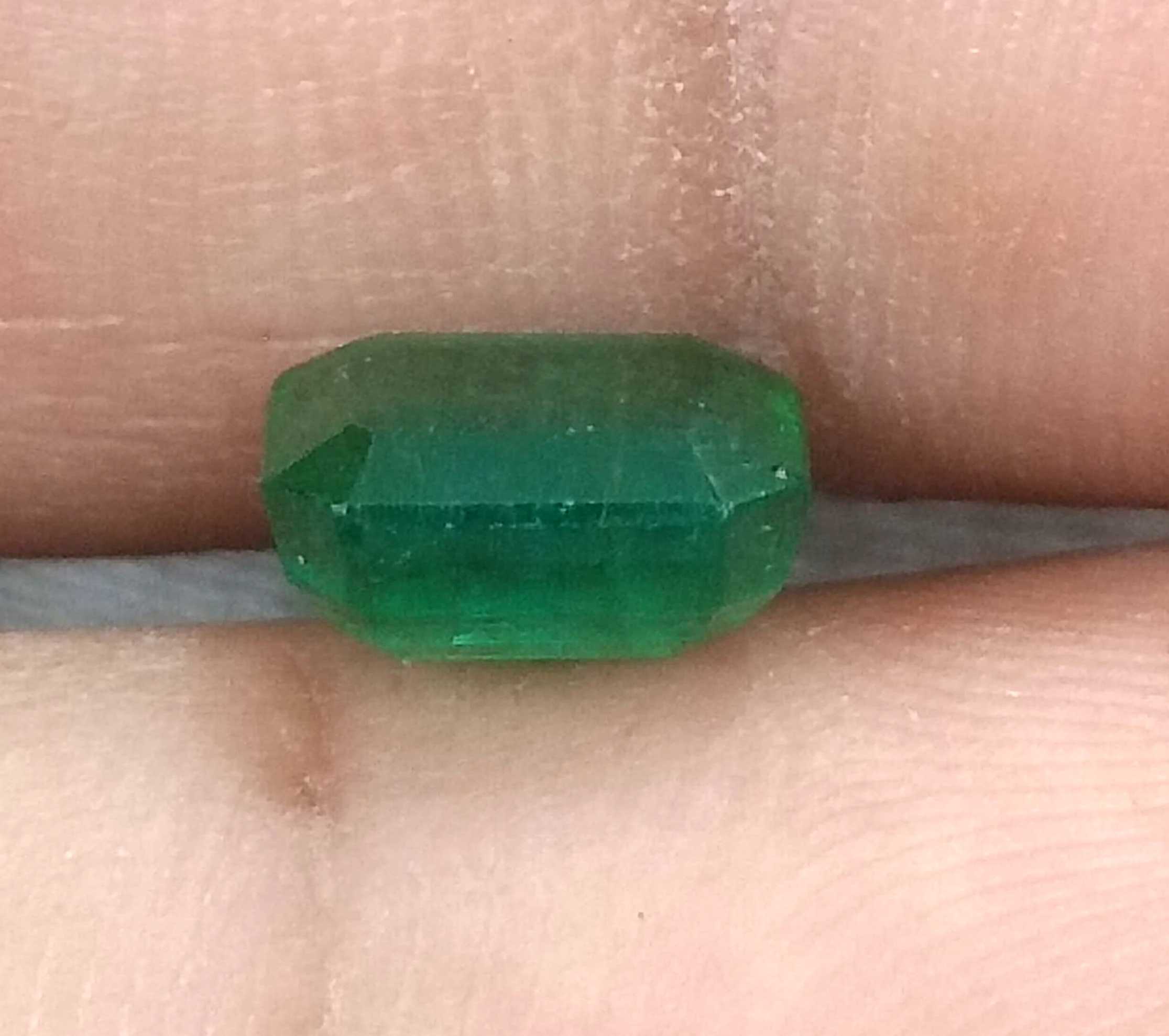 1.89ct Vivid Deep Green Emerald Cut Zambian Emerald 
