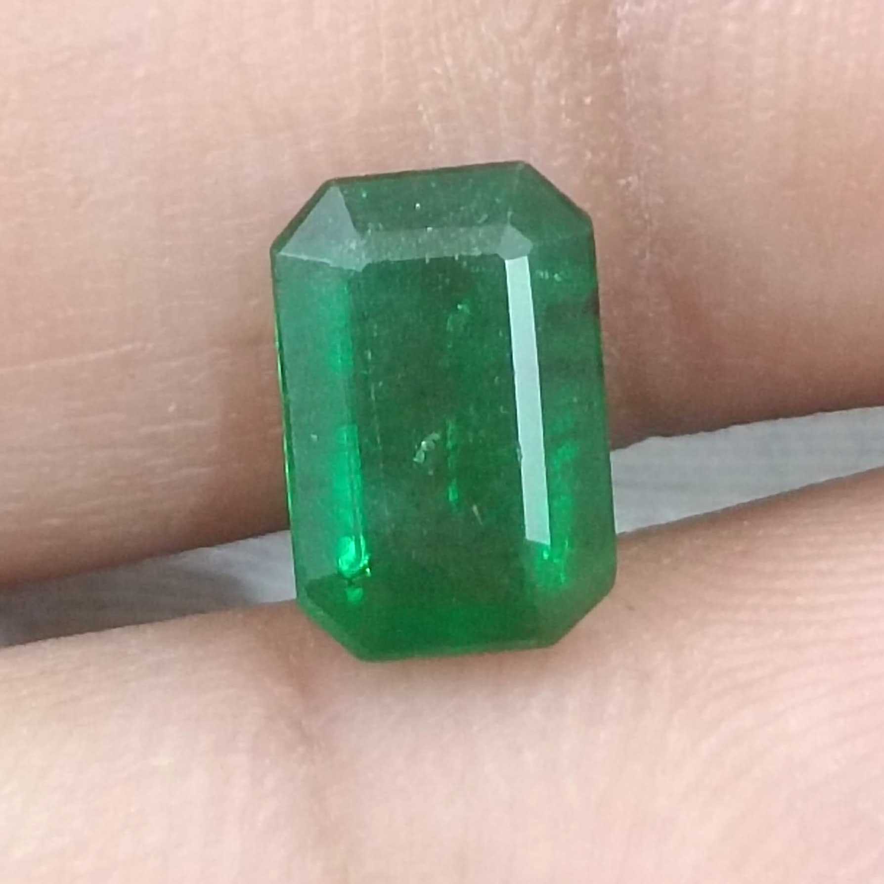 1.72ct Deep Bright Golden Green Emerald Cut Zambian Emerald 