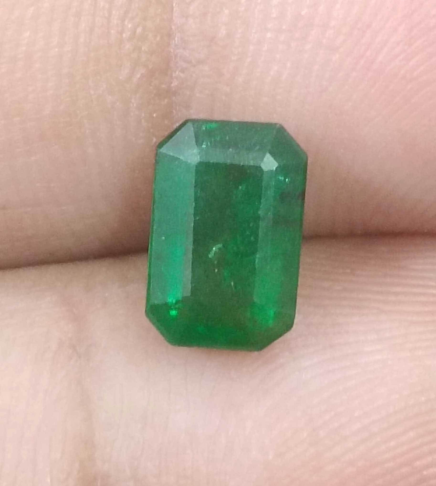 1.72ct Deep Bright Golden Green Emerald Cut Zambian Emerald 