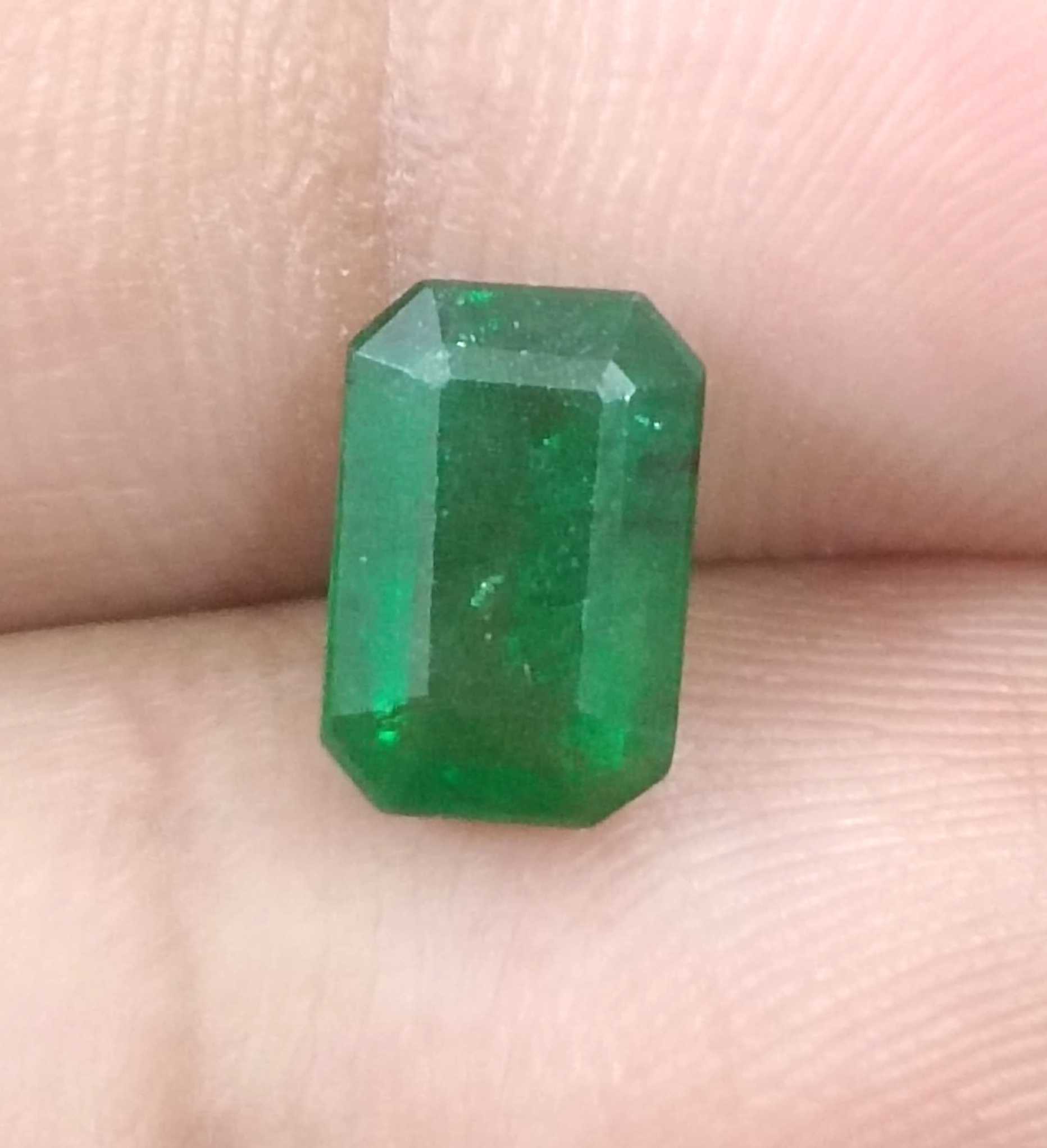 1.72ct Deep Bright Golden Green Emerald Cut Zambian Emerald 