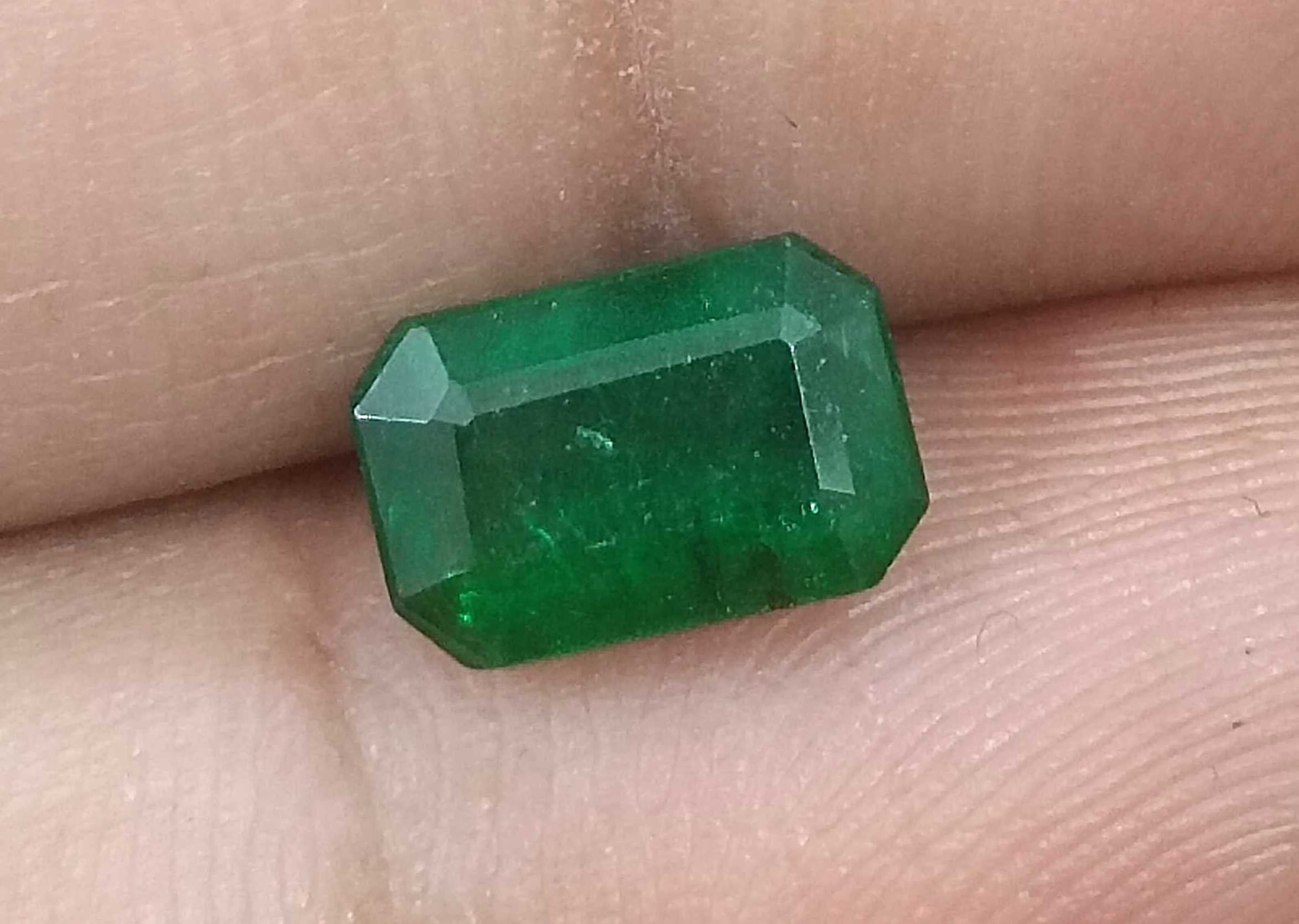 1.72ct Deep Bright Golden Green Emerald Cut Zambian Emerald 