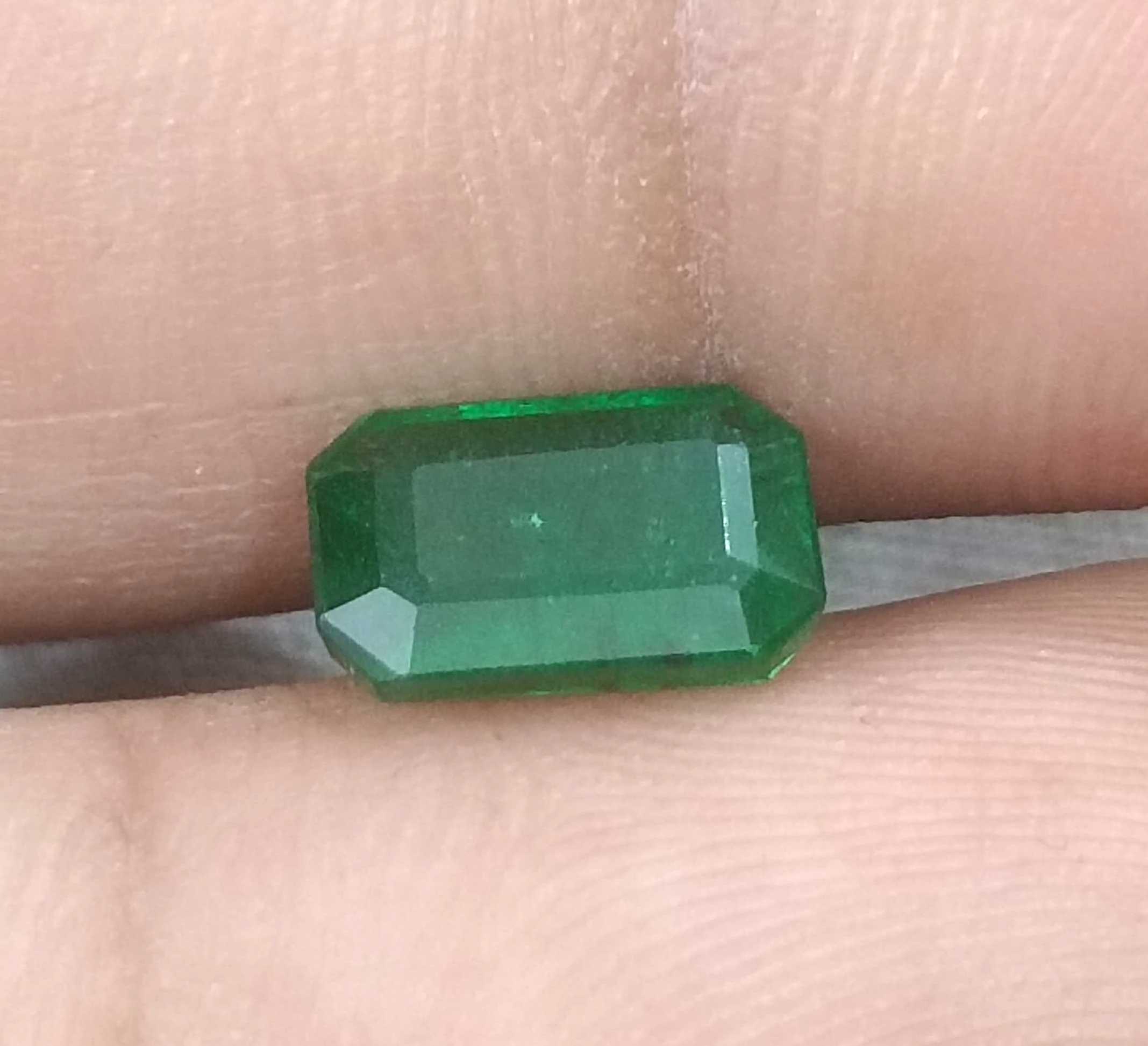 1.72ct Deep Bright Golden Green Emerald Cut Zambian Emerald 