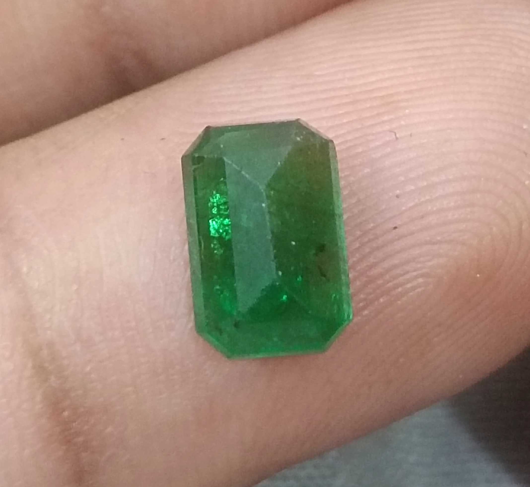 1.72ct Deep Bright Golden Green Emerald Cut Zambian Emerald 