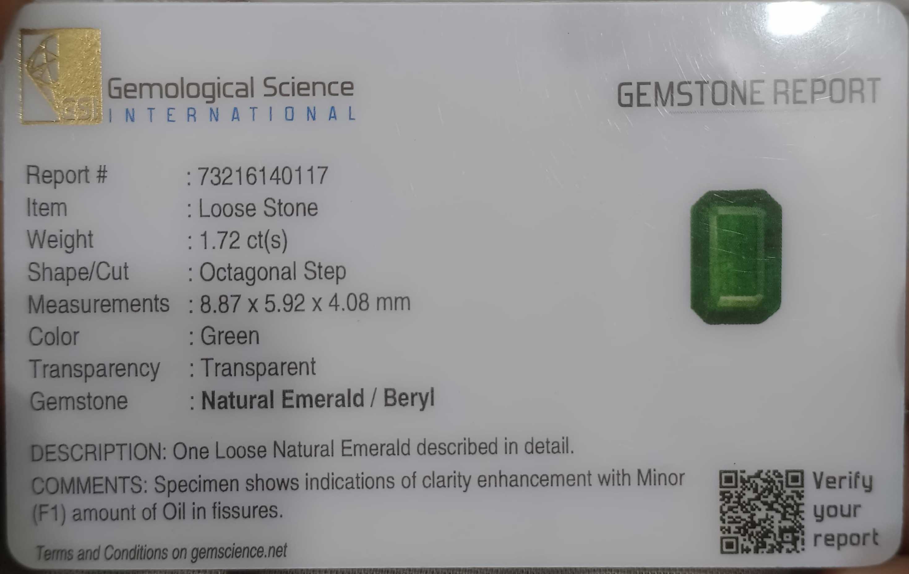 1.72ct Deep Bright Golden Green Emerald Cut Zambian Emerald 