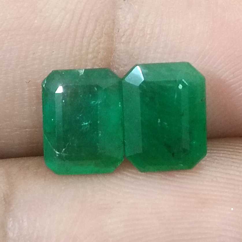 3.63ct 2pcs emerald cut deep green emerald pair loose zambian gemstone/