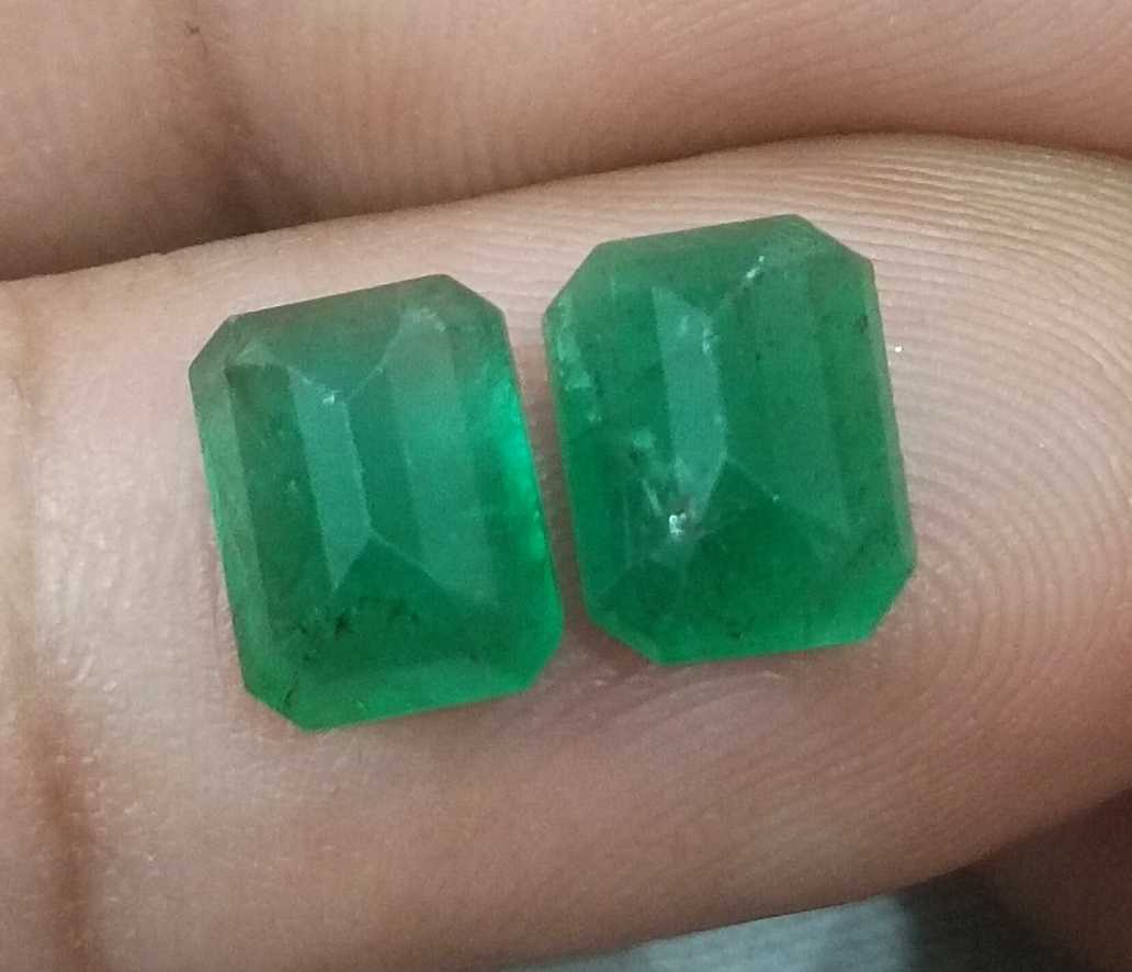 3.63ct 2pcs emerald cut deep green emerald pair loose zambian gemstone