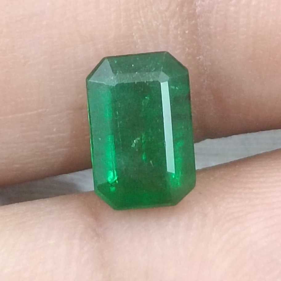 1.72ct Deep Bright Golden Green Emerald Cut Zambian Emerald /