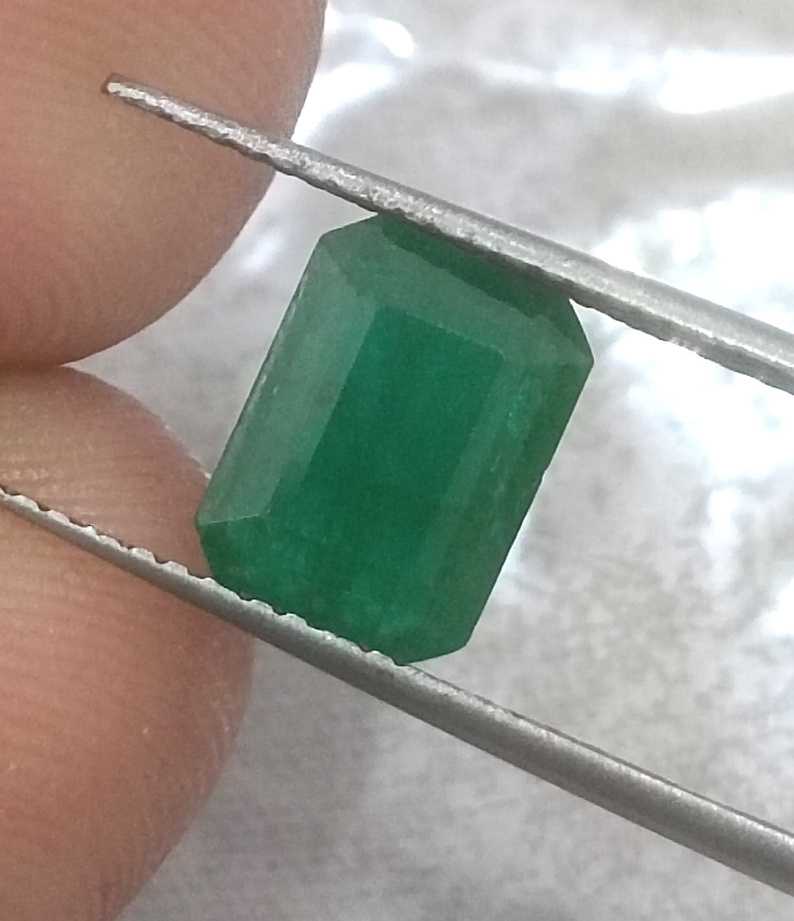 GSI USA Certified 1.68ct Emerald Cut Dark Pure Green Natural Zambian Emerald 