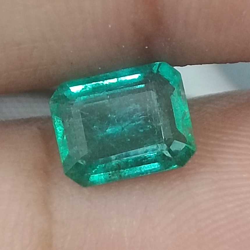 1.39ct GSI USA Certified Medium Green Emerald Cut Zambian Emerald /