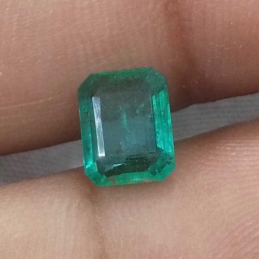 1.39ct GSI USA Certified Medium Green Emerald Cut Zambian Emerald 