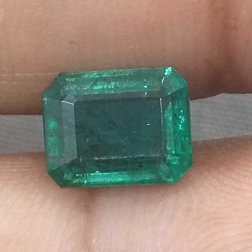 2.76CT GSI Certified Deep Metal Green Emerald Cut Zambian Emerald /