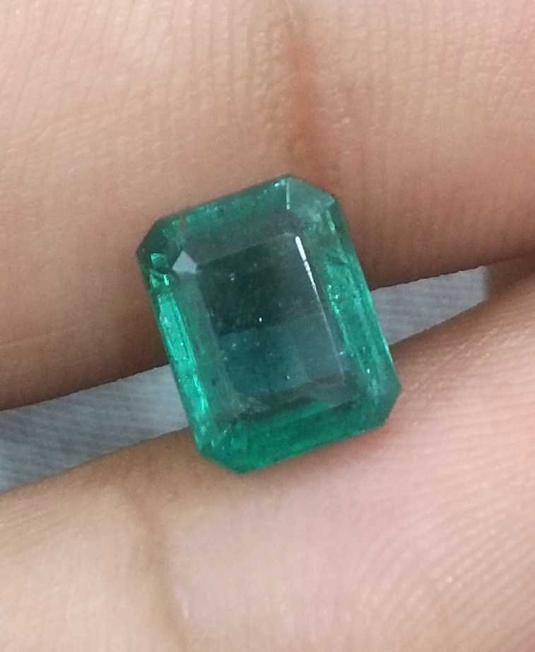 2.76CT GSI Certified Deep Metal Green Emerald Cut Zambian Emerald 