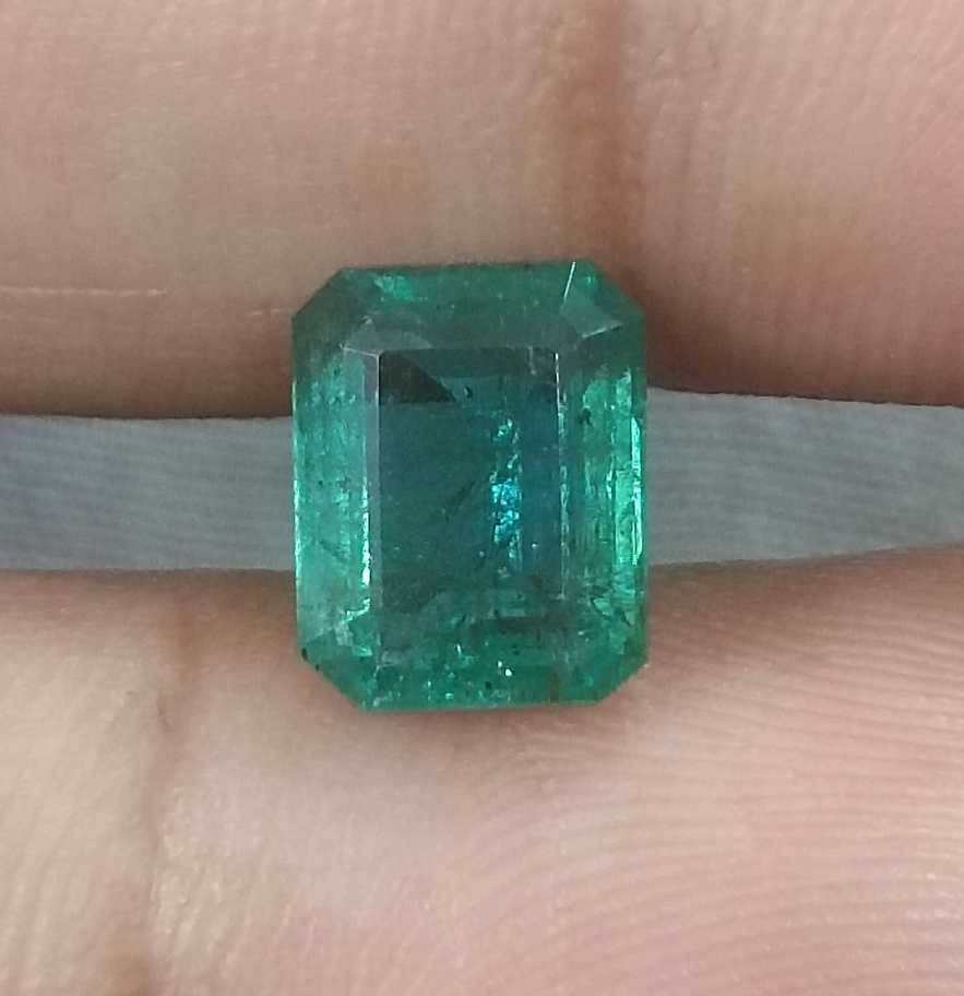 2.76CT GSI Certified Deep Metal Green Emerald Cut Zambian Emerald 
