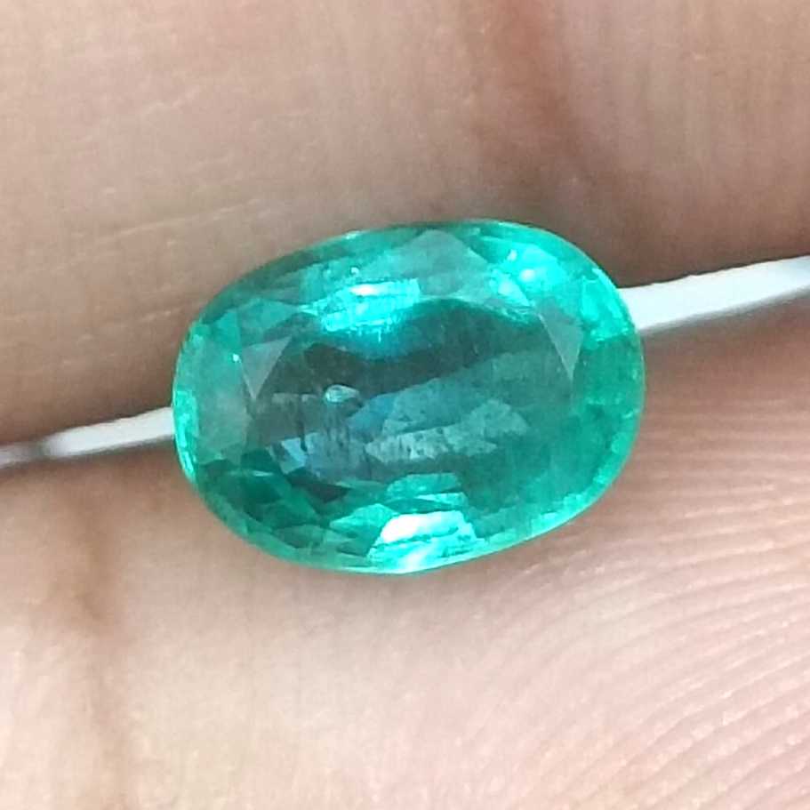 1.26ct GSI USA Certified Medium Light Green Oval Cut Natural Zambian Emerald /