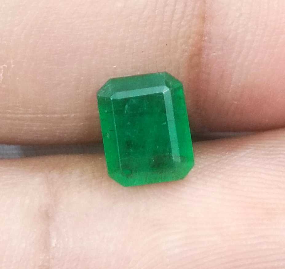 GSI certified 1.50ct emerald cut natural deep spring green Zambian emerald 