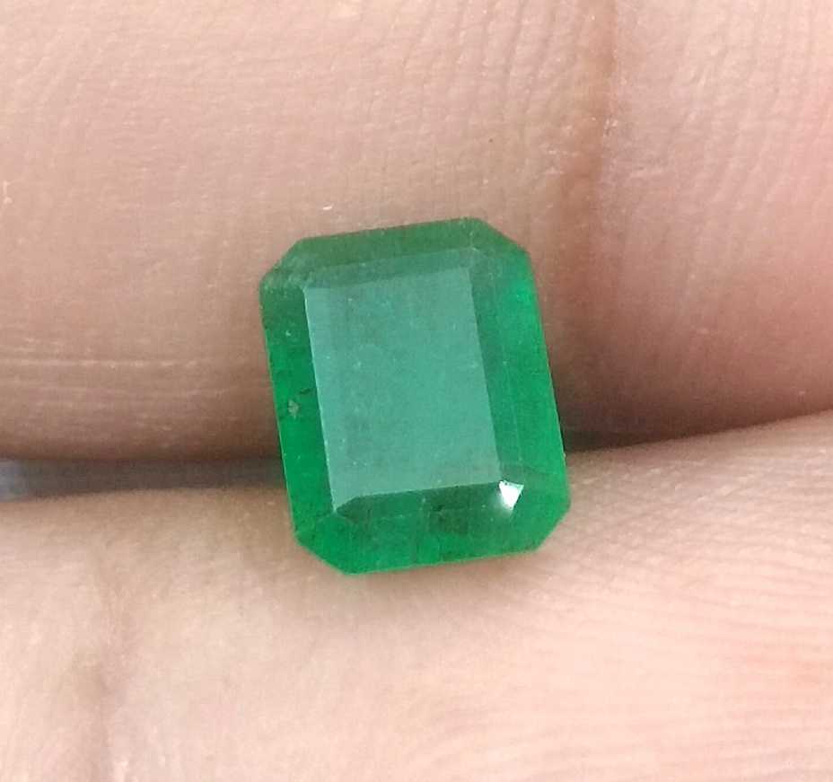 GSI certified 1.50ct emerald cut natural deep spring green Zambian emerald 