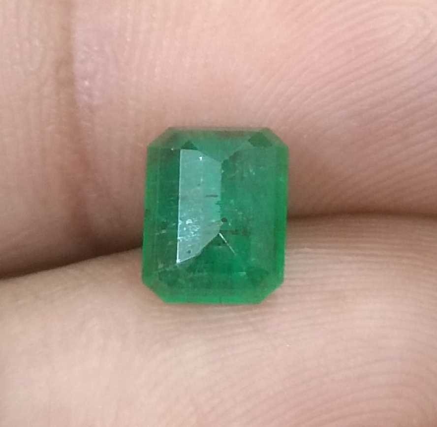 GSI certified 1.50ct emerald cut natural deep spring green Zambian emerald 