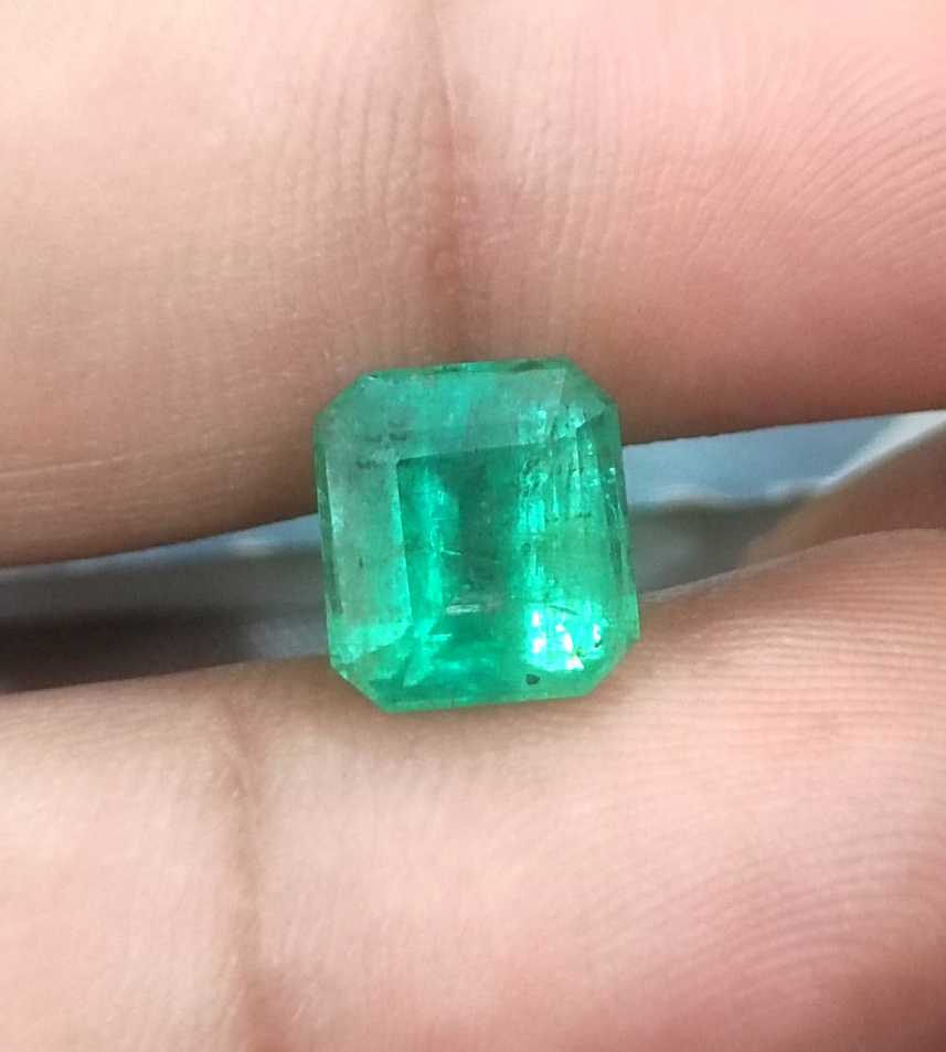 Gsi certified 3.52ct medium sea green emerald cut Zambian emerald 