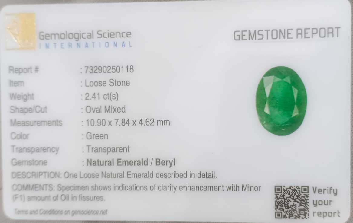 2.41ct GSI certified deep green oval cut Zambian emerald 