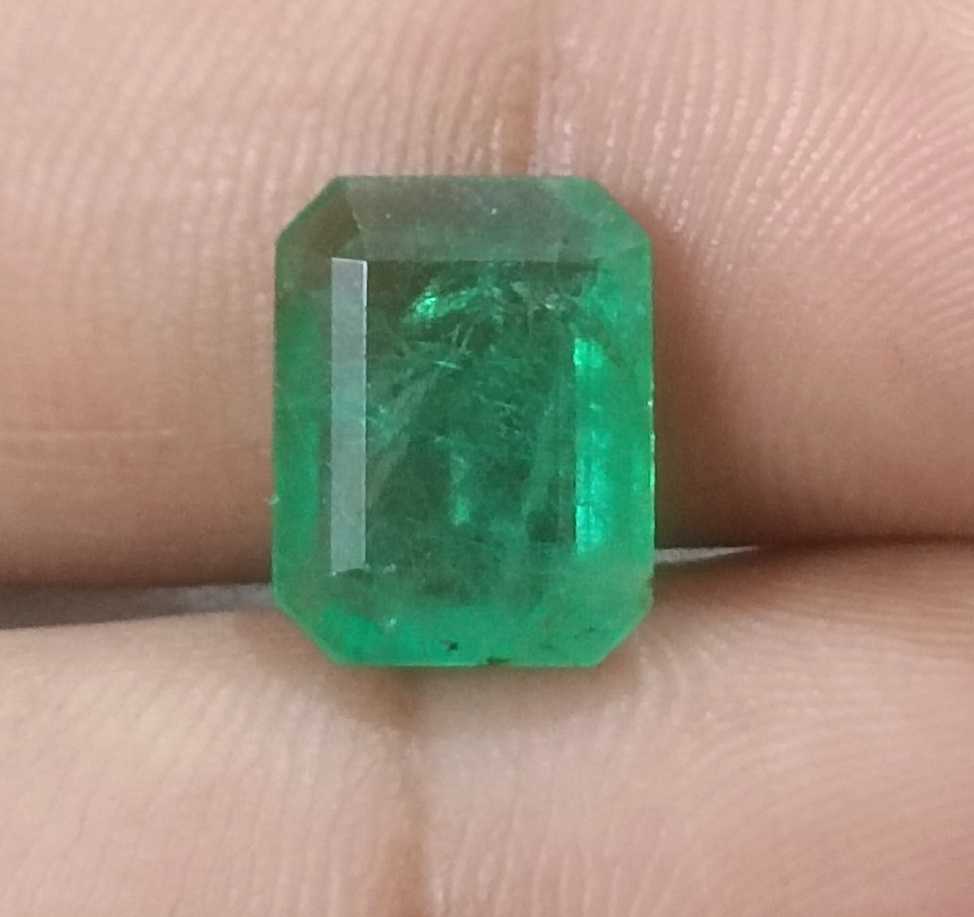 3.94ct GSI certified medium green emerald cut Zambian emerald 
