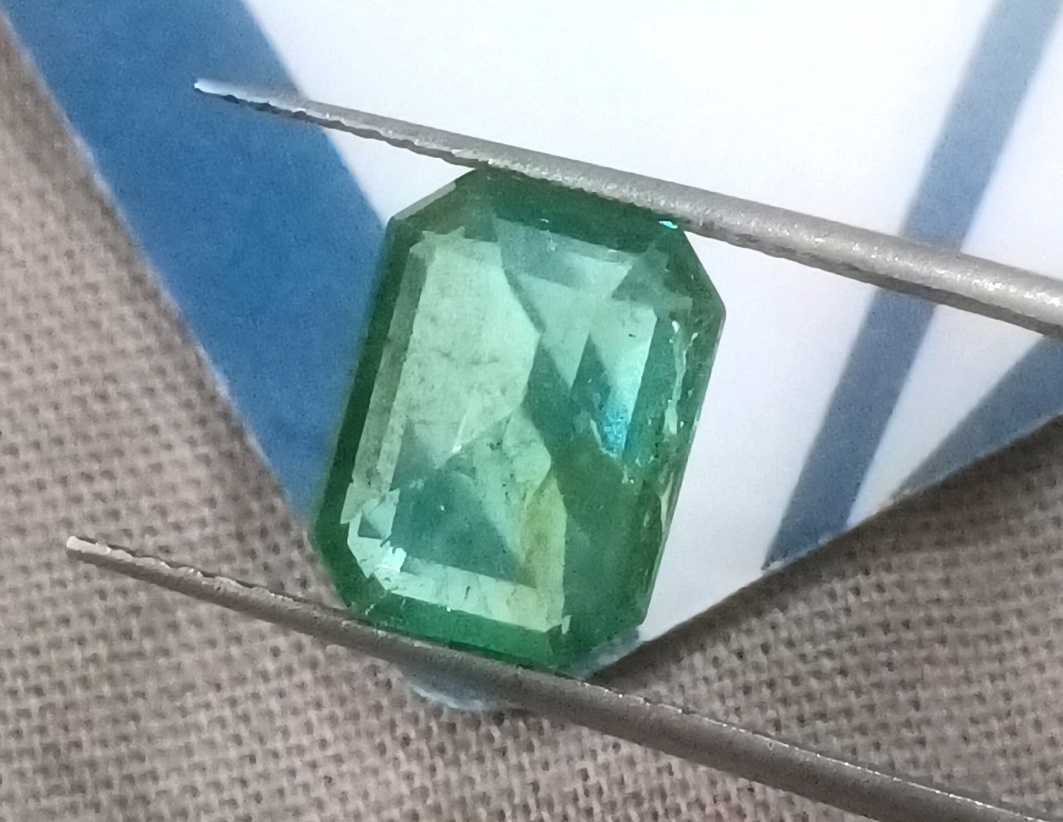 2.35ct GSI certified medium green emerald cut Zambian emerald