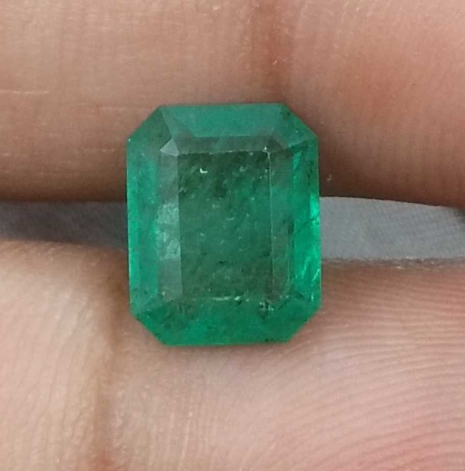 2.41ct GSI certified medium deep green emerald cut Zambian emerald 