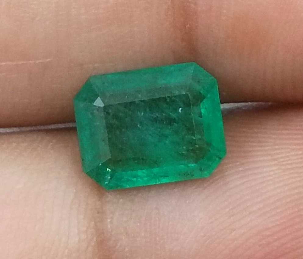 2.41ct GSI certified medium deep green emerald cut Zambian emerald 