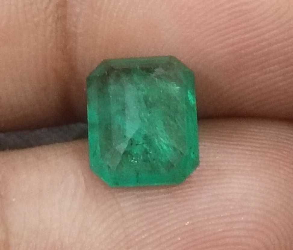 2.41ct GSI certified medium deep green emerald cut Zambian emerald 