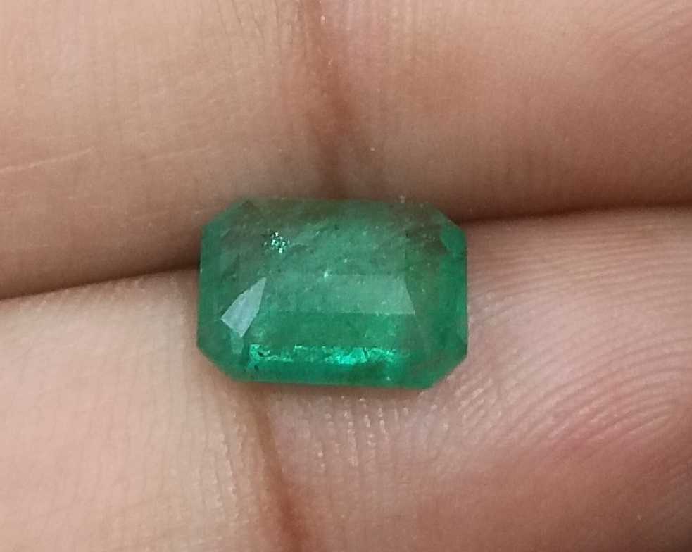 2.41ct GSI certified medium deep green emerald cut Zambian emerald 