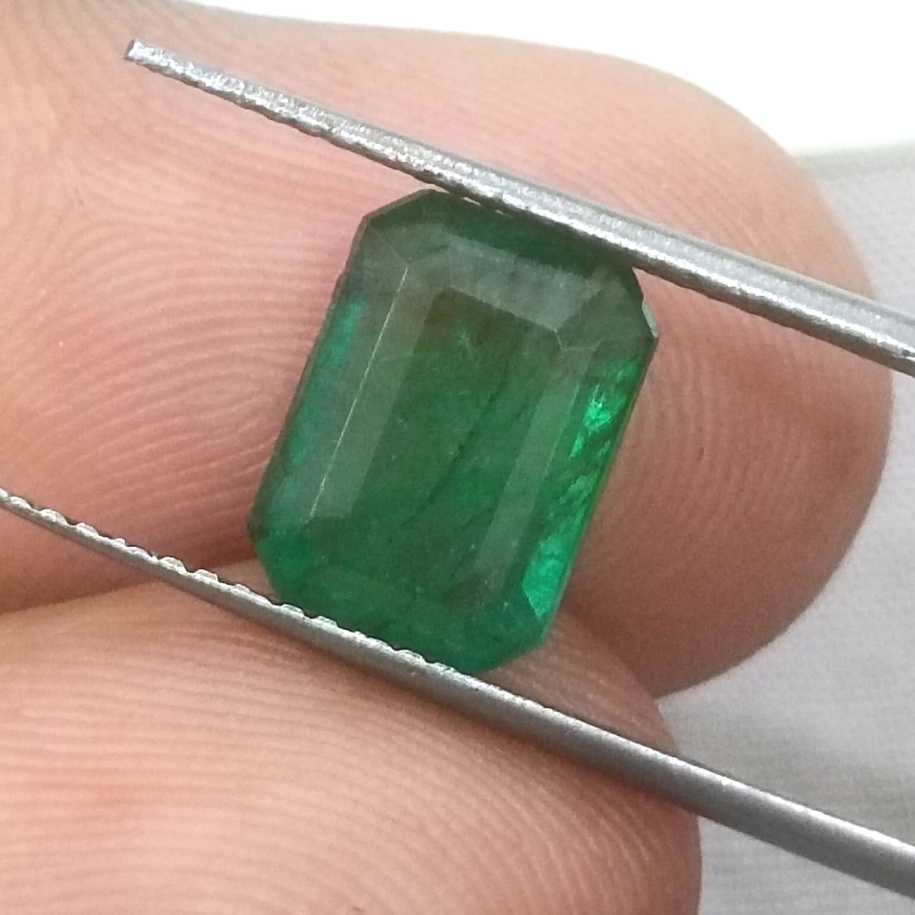 2.58ct GSI certified medium deep green emerald cut Zambian emerald /