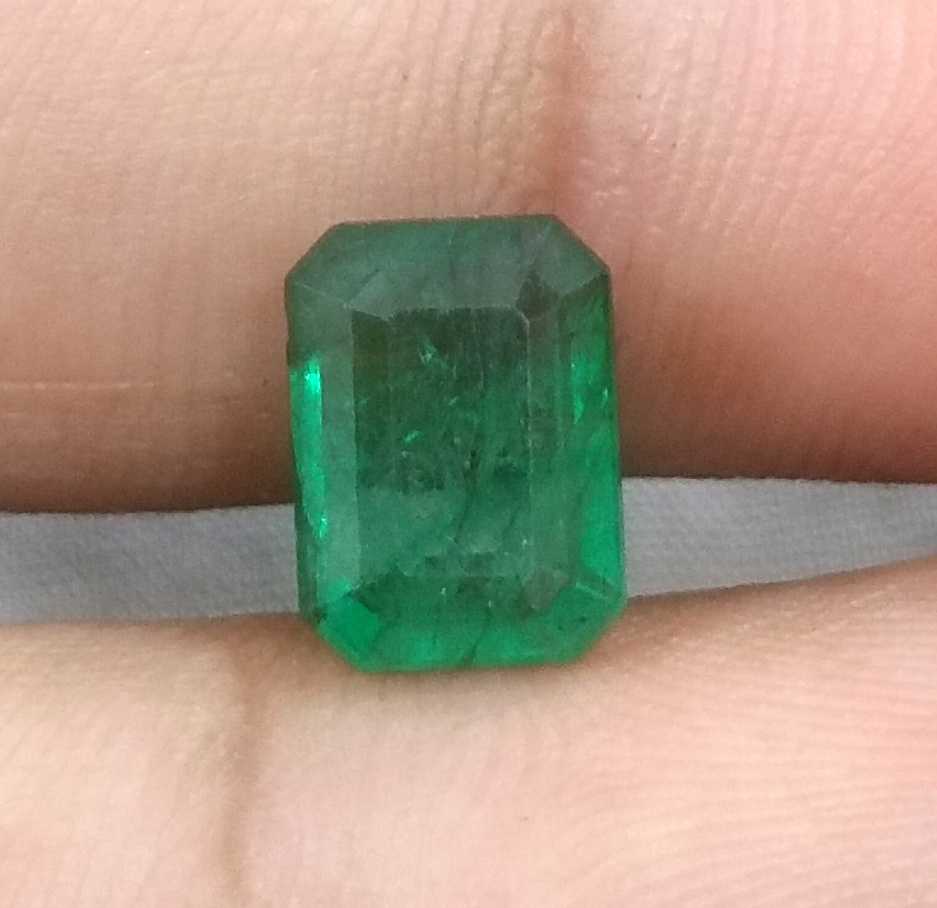 2.58ct GSI certified medium deep green emerald cut Zambian emerald 