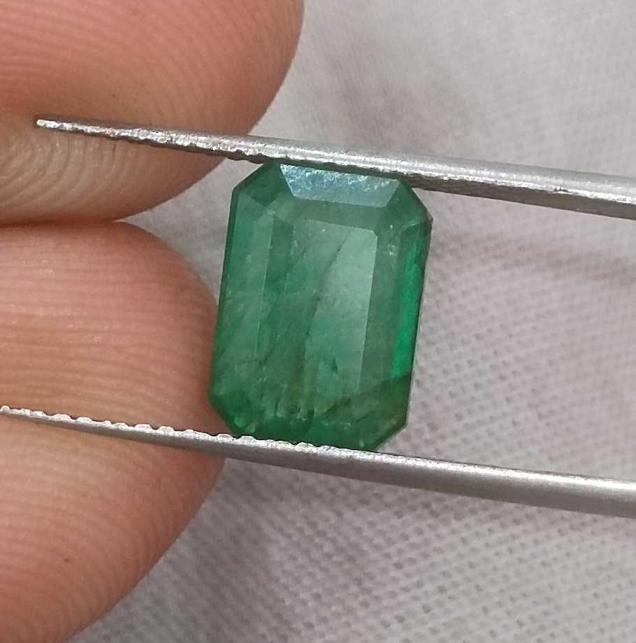 2.58ct GSI certified medium deep green emerald cut Zambian emerald 