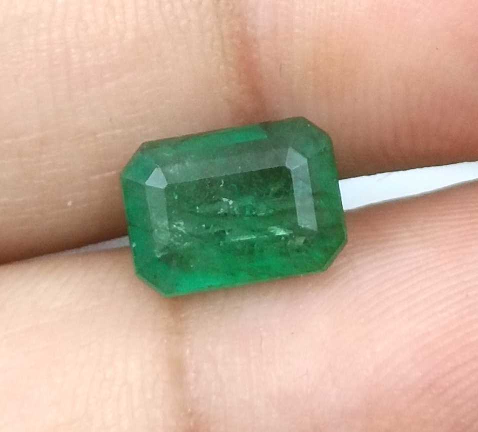 2.58ct GSI certified medium deep green emerald cut Zambian emerald 
