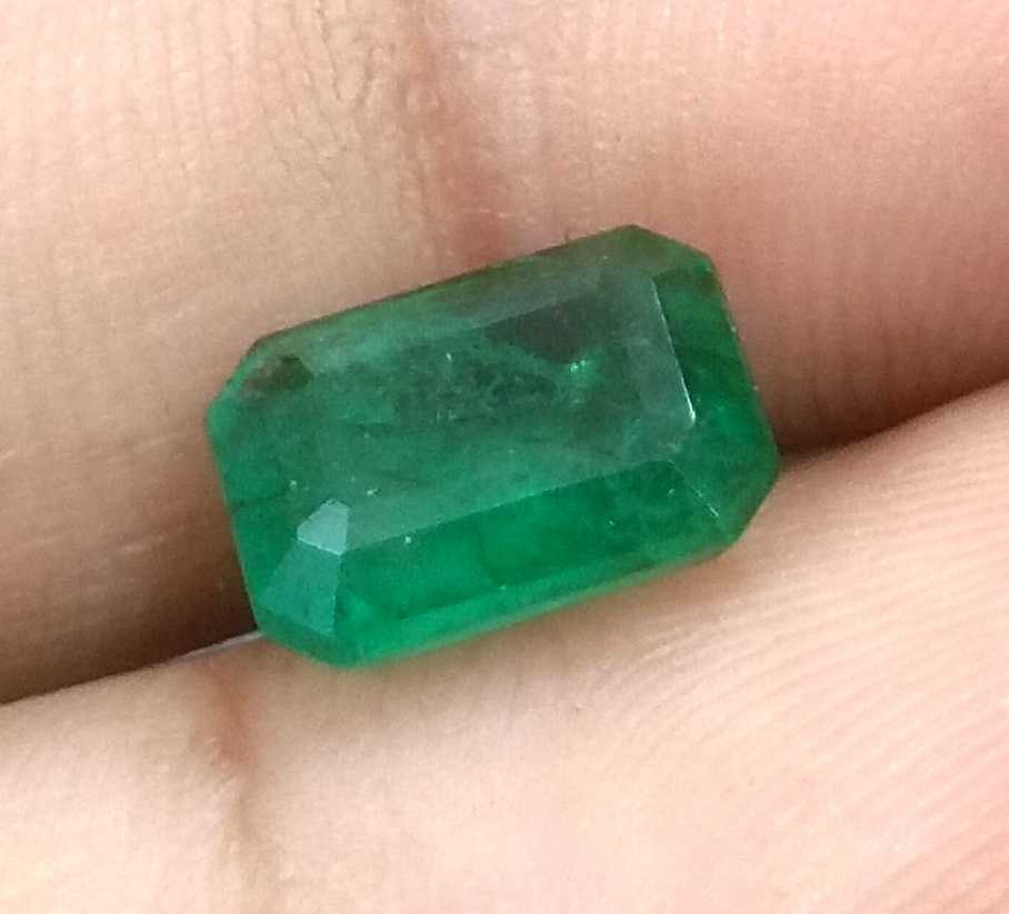 2.58ct GSI certified medium deep green emerald cut Zambian emerald 