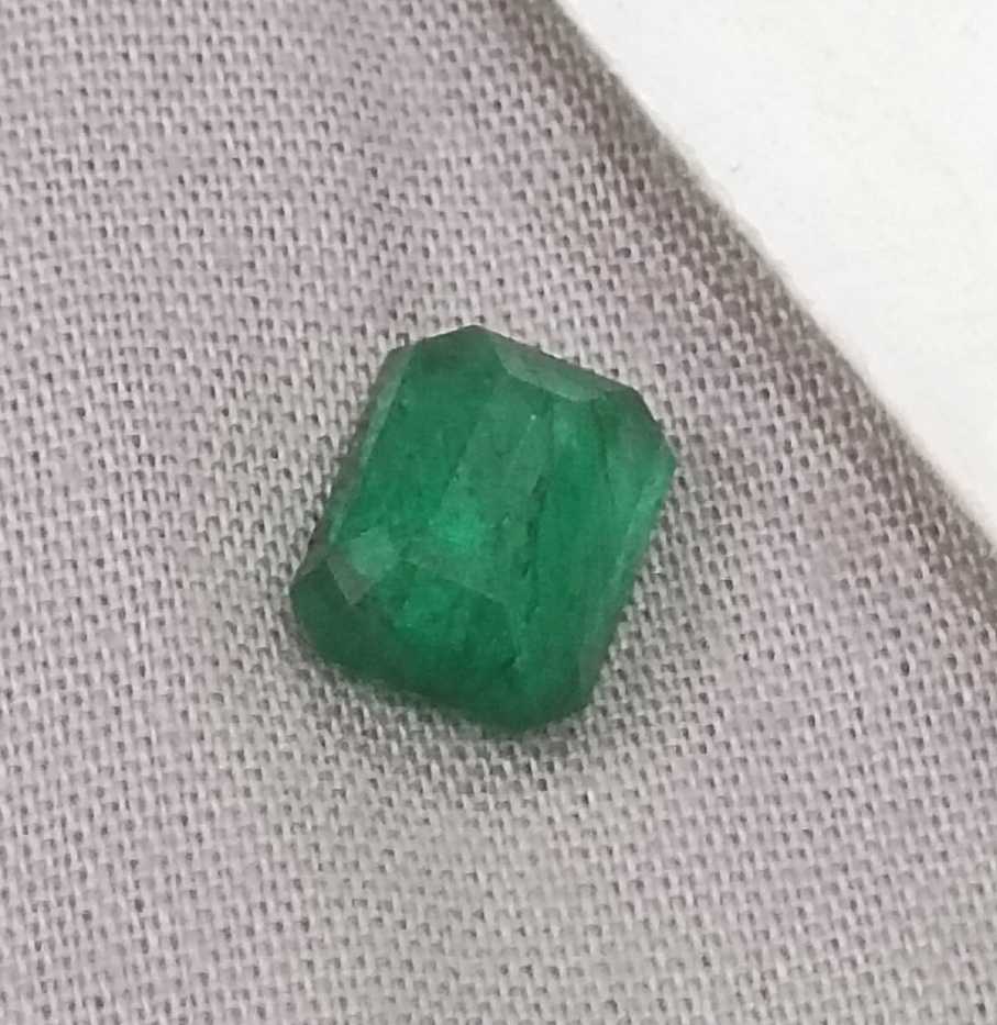 2.58ct GSI certified medium deep green emerald cut Zambian emerald 