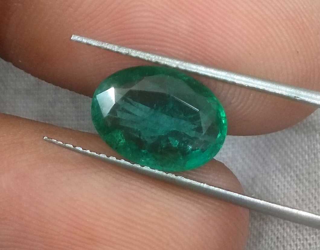 2.41ct GSI certified deep green Zambian emerald oval cut 