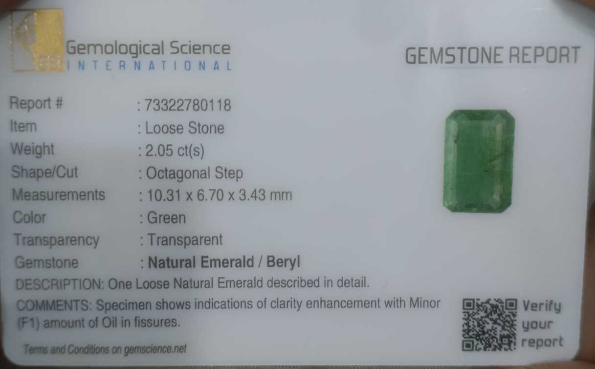 2.05ct GSI certified medium Light green Panjshir Emerald emerald cut