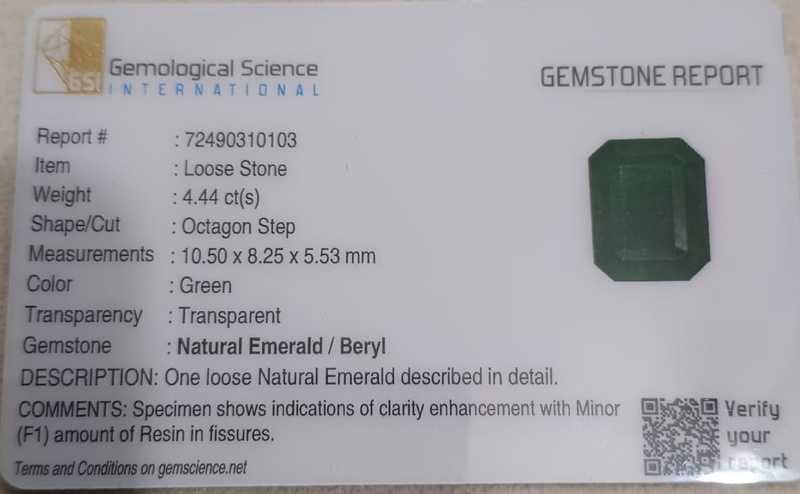 4.44ct certified medium green big size emerald cut emerald gem