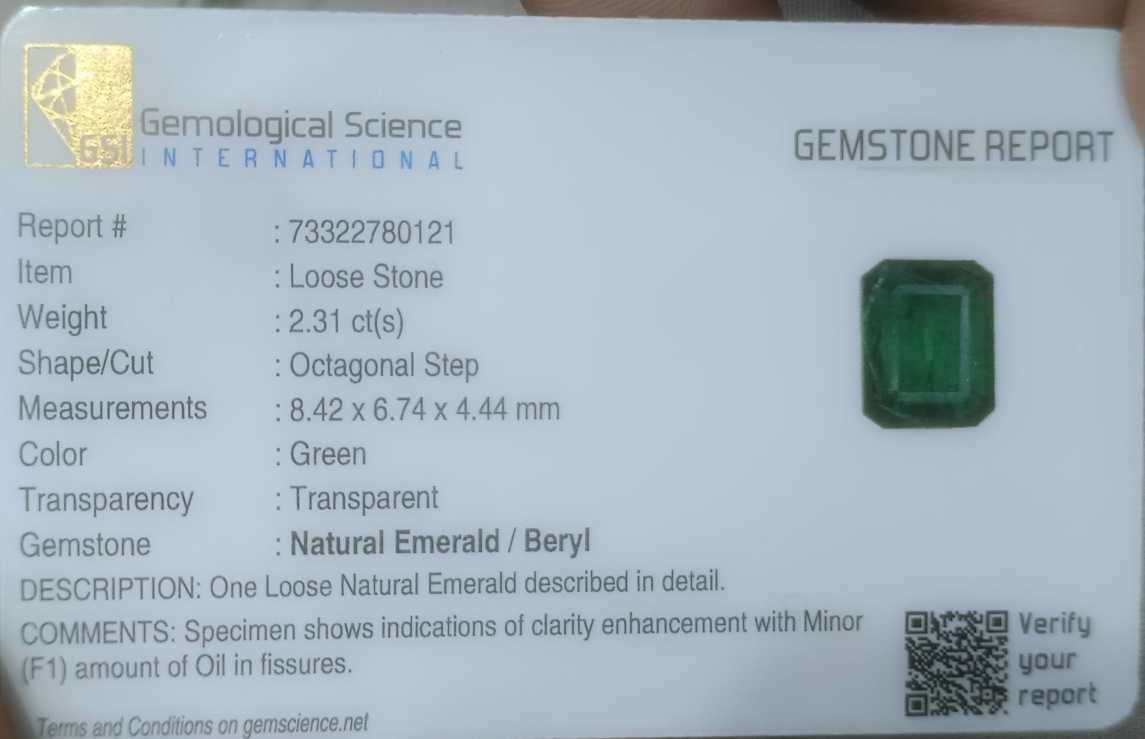 2.31ct high quality GSI certified deep vivid green emerald gemstone 