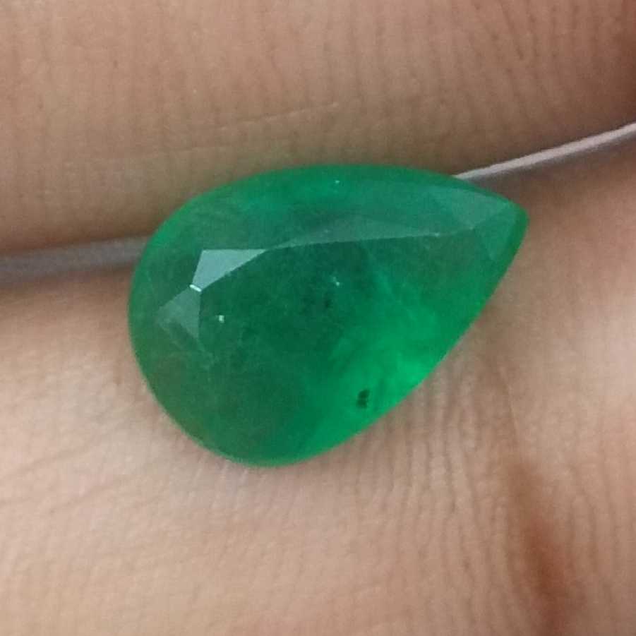 3.25ct GSI (USA) certified velvet green pear cut Zambian emerald /