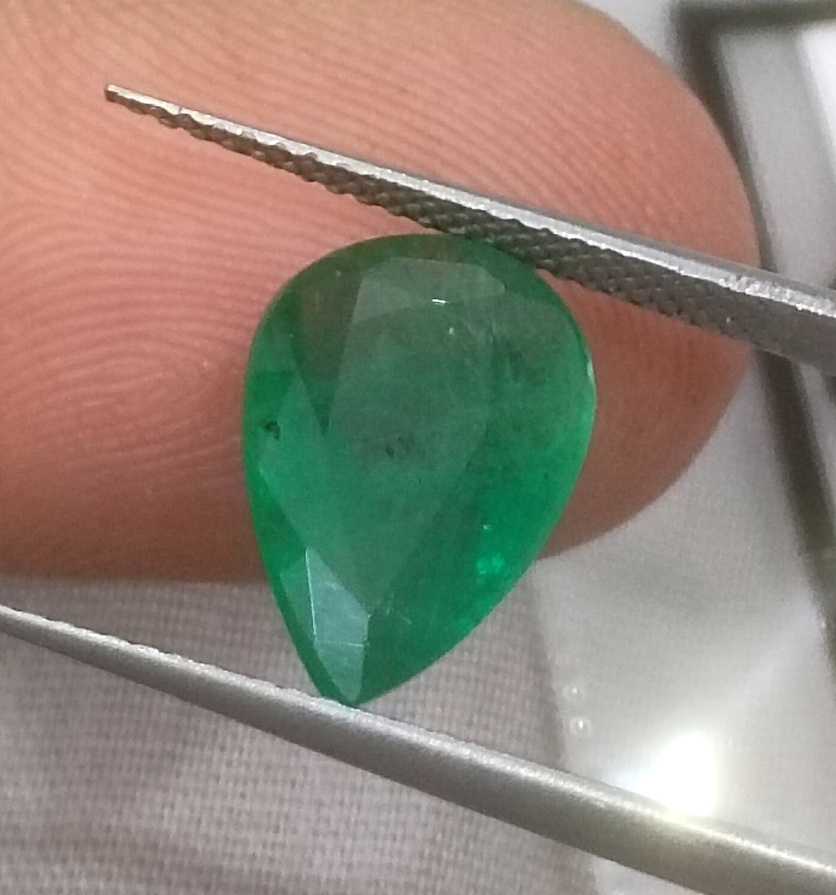 3.25ct GSI (USA) certified velvet green pear cut Zambian emerald 