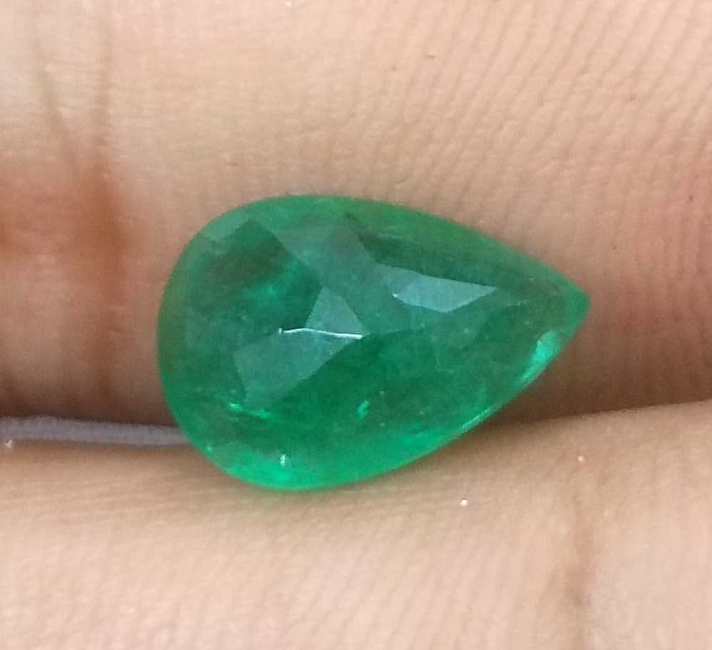 3.25ct GSI (USA) certified velvet green pear cut Zambian emerald 
