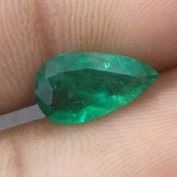 2.08ct GSI certified deep pure green pear cut Zambian emerald gemstone /