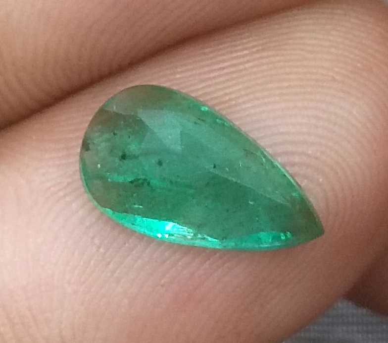 2.08ct GSI certified deep pure green pear cut Zambian emerald gemstone 