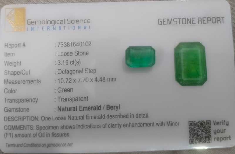 3.16ct GSI certified medium velvet green octagon cut Panjshir emerald stone