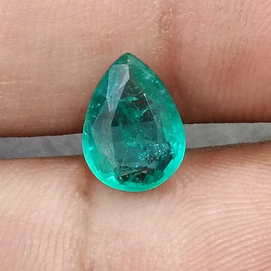 GSI certified 1.65ct sea green pear cut Zambian emerald loose gemstone /