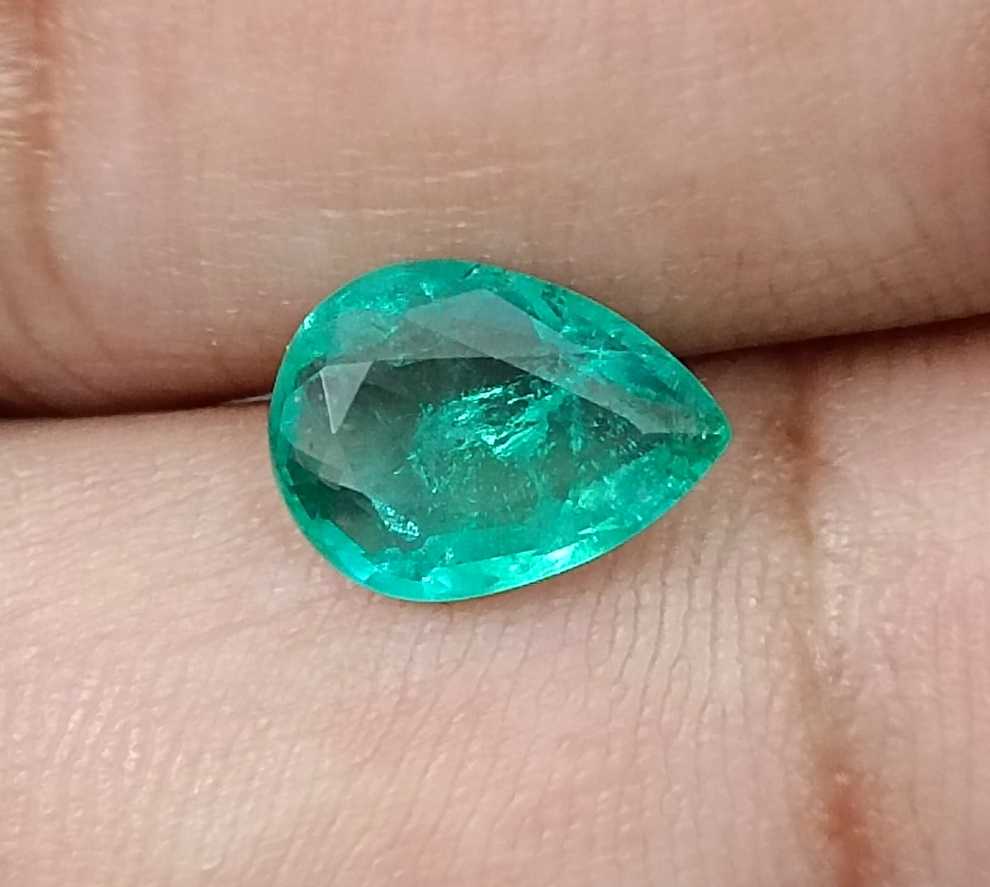 GSI certified 1.65ct sea green pear cut Zambian emerald loose gemstone 