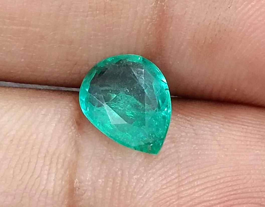 GSI certified 1.65ct sea green pear cut Zambian emerald loose gemstone 