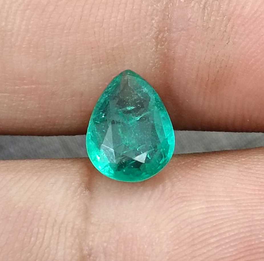 GSI certified 1.65ct sea green pear cut Zambian emerald loose gemstone 